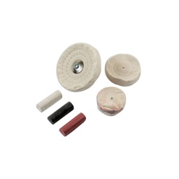 3 disques de lustrage à coussinet cousu : 50 mm, 75 mm, 100 mm ; plus un arbre fileté.
Bâtonnet en émeri : Pâte de coupe pour ébavurage ; lustrage sur cuivre, laiton, aluminium, acier, acier inoxydable, nickel et fer.
Bâtonnet de pâte diamant : Pâte sèche extra-fine pour polissage sur chrome, acier inoxydable, acier au carbone, laiton et aluminium.
Bâtonnet de pâte Tripoli : Pâte de coupe à utiliser sur des métaux non-ferreux, par ex. cuivre, laiton et aluminium.
Vitesse maximale de 4 000 tr/min
