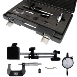 Coffret de contrôle des disques de freins 3 pcs
Mesure du battement radial ou axial des moyeux et disques de frein
Positionnement exact par support magnétique du cadran de contrôle sur l'objet à mesurer
Fixation facile et sûre du pied par support en prisme et aimants déclenchables
Réglage précis de l'échelle par ajout de seuils de tolérance
Avec anneau externe rotatif et moleté
Pour mesurer l'épaisseur des disques de frein et repérer inégalités et déformations
Avec levier de blocage de mesure et régulation de force de mesure par cliquet
Coffret robuste en matière plastique