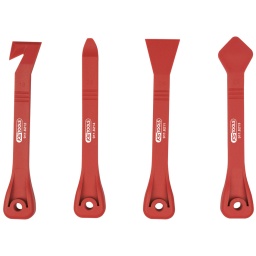 Assortiment pratique avec différents leviers et grattoirs 
Pour dégrafer sans dommage tout types de garnitures, baguettes et agrafes 
Idéal pour travailler sur les pièces d'habitacle sans endommager les matériaux 
Version très robuste et fine 

