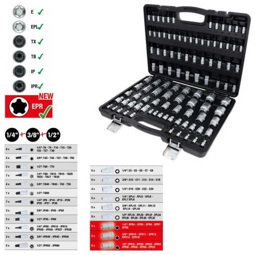 Coffret de douilles et douilles tournevis 1/4'' +3/8'' +1/2'' TORX 101 pcs