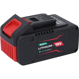 Technologie lithium-ion
Faible auto-décharge de la batterie pour une productivité maximale
Pas d’effet mémoire de la batterie
Convient pour tous les appareils de la série eMONSTER 18 V
boîtier en plastique robuste
Blocage de la batterie facile à utiliser pour un maintien sûr sur l’appareil
Composants de refroidissement supplémentaires pour une charge/décharge simples
Coupe-circuit de sécurité intégré
Protection contre les surtensions
Protection contre les basses tensions
Protection contre les courts-circuits
La technologie « Anti-Heating » protège la batterie contre la surchauffe
Niveau de charge visible sur la batterie via la touche de contrôle
Affichage de l’état de charge via un écran LED tricolore
Piles 21700 puissantes et compactes
Capacité de 8.0 Ah
950 g