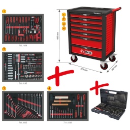 Composition de modules idéale pour usage universel
rangement ordonné des outils grâce aux emplacements précis
Construction très robuste en acier épaisseur 0,9 mm - rigide
Très grande stabilité
Parois latérales avec perçages pour accrocher divers accessoires
Système de verrouillage individuel des tiroirs afin d’éviter toute ouverture intempestive
Système de fermeture centralisée par serrure
Glissière à roulements à billes
rebords des angles en polyuréthane
Ouverture 90% des tiroirs
Plan de travail en ABS avec espace de rangement
Poignée latérale en acier
Deux roues fixes Ø 125 mm
avec 2 roues directionnelles Ø 125 mm avec frein de roulement et de rotation
Poignées de tiroir pleine largeur
thermolaqué électrostatiquement
