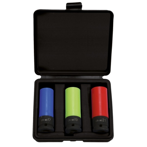 Coffret de douilles à chocs longues 6 pans pour jantes aluminium , 3 pièces