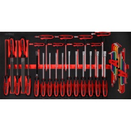 Module 1.1/3
Pour servantes d'atelier et coffres à outils
Rangement ordonné grâce à une découpe
Résistant aux hydrocarbures et aux produits chimiques
Insert en mousse tricolore haute résistance