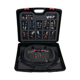 Coffret de contrôle et de nettoyage du système d'alimentation en carburant
- permet une mise en route du moteur sans utiliser le reservoir
- pour diagnostiquer les erreurs entre le réservoir et la pompe à injection ou le filtre a carburant
- permet de debarasser les Systèmes d'injection des impuretes et encrassements avec un produit adapte
- coffret de rangement
utilisation : pour tous moteurs atmospheriques
recipient 10 litres
pompe manuelle
flexible dia 8.0 mm  longueur 4 m
jeu d'adaptateurs. 3 pcs sae 8 x 20 mm (rouge)
jeu d'adaptateurs. 3 pcs sae 8 x 30 mm (jaune)
jeu d'adaptateurs. 3 pcs sae 9.5 x 20 mm (gris)
jeu d'adaptateurs. 3 pcs sae 10 x 20 mm (vert)
jeu d'adaptateurs. 3 pcs sae 10 x 30 mm (bleu)
jeu d'adaptateurs. 3 pcs ng8 typ 246 (blanc)
jeu d'adaptateurs. 3 pcs dia 6.0 mm (bleu clair)
jeu d'adaptateurs. 3 pcs dia 8.0 mm (rose)
jeu d'adaptateurs. 3 pcs dia 12.0 mm (violet)
jeu d'adaptateurs. 3 pcs 11.8 x 25 mm (brun)
jeu d'adaptateurs. 3 pcs ng12 typ 246 (orange)
jeu d'adaptateurs. 3 pcs dia 12.0 mm (noir)
raccord rapide 3/8". court
raccord rapide 3/8"
