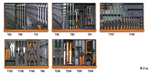 Composition de 153 outils Beta tools pour la maintenance industrielle en plateaux thermoformés rigides en ABS