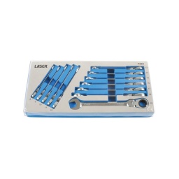 Jeu de clés polygonales à cliquet - Tête articulée
Tailles : 8 mm, 9 mm, 10 mm, 11 mm, 12 mm, 13 mm, 14 mm,
15 mm, 16 mm, 17 mm, 18 mm, 19 mm
 Profil à 12 pans
 En chrome-vanadium poli
 Tête articulée pour accès difficile
 Livré dans un plateau de rangement en mousse EVA 400x190x45mm