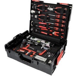 L-BOXX avec jeu d’outils universels 1/4+ 1/2 127 pcs
Système FlankTraction
Finition satinée
Chrome Vanadium
Livré dans une L-BOXX 136 pratique
Dimensions extérieures : 442 x 357 x 151 mm
Dimensions intérieures : 378 x 311 x 99,5 mm
Boîtier ABS résistant aux chocs et aux coups
Forme ergonomique pour un travail confortable et sûr.
Robuste et résistant contre les projections d’eau pour une utilisation mobile
Poignées de transport pouvant supporter une charge maximale de 40 kg
Couvercle pouvant supporter une charge maximale de 100 kg
Des inserts sur mesure sécurisent l’outil et le protègent de manière fiable pendant le transport
Des languettes auto-agrippantes flexibles maintiennent l’outil en toute sécurité
Accès rapide grâce à une organisation structurée : tout est immédiatement à portée de main
Poignée de transport intégrée confortable pour une manipulation facile
Empilable et entièrement compatible avec toutes les tailles et variantes de L-Boxx (par ex. Bosch ou aménagements de véhicules Sortimo)
Des fermetures latérales à clic brevetées permettent une fixation simple et sûre, même directement dans le véhicule
Combinable de manière flexible : idéal pour les ateliers, les interventions extérieures et les véhicules de service
Rangement clair des outils, des accessoires et des petites pièces : chaque chose est à sa place
Plus d’efficacité au quotidien grâce à un rangement structuré et un empilage modulaire
Transport sûr sans risque de glissement : protection contre les chocs même en cas d’utilisation mobile
Composition :
115.1012 1 x Pince coupante diagonale ERGOTORQUE, 160 mm
115.1021 1 x Pince universelle ERGOTORQUE, 180 mm
115.1024 1 x ERGOTORQUE Pinces à bec demi-rond, 200mm
115.1231 1 x Multifunction pliers for insulated and non insulated cable...
115.2001 1 x Water pump pliers, 240mm, 10"
116.1300 1 x Carpenter's pincer HD, 200mm
118.0075 1 x Universal shear, serrated, 145mm
142.1330 1 x Marteau rivoir manche Hickory, 300 g
151.2100 1 x 3 in 1 Ball ended hexagon key wrench set, 8 pcs long
151.2200 1 x 3 in 1 TX tamperproof key wrench set,8 pcs long
156.0160 1 x Punch + chisel set 5 pcs
157.0105 1 x Lime demi-ronde, E, demi-douce, 200mm
159.1005 1 x Tournevis ERGOTORQUE+, fente, 5,5mm, 205mm
159.1008 1 x Tournevis ERGOTORQUE+, fente, 6,5mm, 230mm
159.1020 1 x Tournevis ERGOTORQUE+, PH1, 180 mm
159.1021 1 x Tournevis ERGOTORQUE+, PH2, 205 mm
159.2035 1 x Tournevis porte-embouts à cliquet 1/4'' 12-en-1
204.5430 1 x Niveau rectangulaire en aluminium avec fiole de déclivité, L.300 mm
300.0114 1 x Mètre à ruban avec blocage noir-rouge, 5 mx19mm
300.0510 1 x Pocket vernier calliper 0-150mm, 235mm
517.0048 1 x CLASSIC Combination spanners set, offset, 8 pcs 8-19mm
550.1239 1 x Lampe torche à LEDs CREEpower, L.96 mm
577.0250 1 x GB_SALL_AING_V1 Clés à molette, 28mm
907.2130 1 x Small hand saw frame, 150mm
907.2131 3 x Universal sawblade for small handsaw frame, 150mm
907.2175 1 x Comfort snap off blade knife 18 mm
911.1202 1 x Rallonge 1/2'', 125mm
911.1203 1 x Rallonge 1/2'', 250mm
911.1205 1 x Douille 1/2'' pour bougies, 16mm
911.1206 1 x Douille 1/2'' pour bougies, 21mm
911.1207 1 x 3/8" Sliding adaptor, 3/8"Fx1/2"M
911.1250 1 x 1/2" Universal joint
911.1423 1 x Rallonge 1/4'', 6 pans, 50mm
911.1424 1 x Rallonge 1/4'', 6 pans, 100mm
911.1425 1 x Sliding T-bar, 1/4", 110mm
911.1450 1 x 1/4" Universal joint
911.2060 1 x 1/4" CLASSIC Bit set, 32 pcs
911.2188 1 x Insulated voltage tester 150 - 250 V, 145mm
911.4337 1 x 1/4" Bit adaptor socket
912.1290 1 x Cliquet réversible 1/2'', 72 dents
912.1490 1 x Cliquet réversible 1/4'' , 72 dents
917.1210 1 x Douille 1/2'' 6 pans, 10mm
917.1213 1 x Douille 1/2'' 6 pans, 13mm
917.1214 1 x Douille 1/2'' 6 pans, 14mm
917.1216 1 x Douille 1/2'' 6 pans, 16mm
917.1217 1 x Douille 1/2'' 6 pans, 17mm
917.1218 1 x Douille 1/2'' 6 pans, 18mm
917.1219 1 x Douille 1/2'' 6 pans, 19mm
917.1220 1 x Douille 1/2'' 6 pans, 20mm
917.1222 1 x Douille 1/2'' 6 pans, 22mm
917.1224 1 x Douille 1/2'' 6 pans, 24mm
917.1227 1 x Douille 1/2'' 6 pans, 27mm
917.1230 1 x Douille 1/2'' 6 pans, 30mm
917.1232 1 x Douille 1/2'' 6 pans, 32mm
917.1404 1 x Douille 1/4'' 6 pans, 4mm
917.14045 1 x Douille 1/4'' 6 pans, 4,5mm
917.1405 1 x Douille 1/4'' 6 pans, 5mm
917.14055 1 x Douille 1/4'' 6 pans, 5,5mm
917.1406 1 x Douille 1/4'' 6 pans, 6mm
917.1407 1 x Douille 1/4'' 6 pans, 7mm
917.1408 1 x Douille 1/4'' 6 pans, 8mm
917.1409 1 x Douille 1/4'' 6 pans, 9mm
917.1410 1 x Douille 1/4'' 6 pans, 10mm
917.1411 1 x Douille 1/4'' 6 pans, 11mm
917.1412 1 x Douille 1/4'' 6 pans, 12mm
917.1413 1 x Douille 1/4'' 6 pans, 13mm
917.1414 1 x Douille 1/4'' 6 pans, 14mm