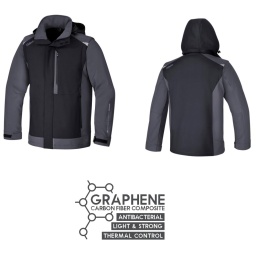 Veste de travail softshell
96% polyester, 4% spandex, 310 g
Tissu intérieur en polaire contrecollée
100% polyester avec graphène
Équipée d’une capuche amovible
Thermorégulateur, avec membrane TPU
imperméable, coupe-vent et respirante
résistance aux colonnes d’eau
jusqu’à 8 000 mm
respirabilité 5 000 mvp)
- Gris/noir
Nos vêtements, qui intègrent cette matiére révolutionnaire, se caractérisent par :
PROPRIÉTÉS ANTIBACTÉRIENNES ET ANTI-ODEURS :
Ils empêchent la prolifération des bactéries responsables des mauvaises odeurs
LÉGÈRETÉ : le graphène étant un matériau extrêmement
légers et fins, ils sont doux et confortables
RÉGULATION THERMIQUE : ils s’adaptent dynamiquement
aux conditions climatiques,dissipant la chaleur les jours
chauds et la conservant les jours froids.
RESPIRABILITÉ : ils permettent une ventilation optimale
et la dispersion de l’humidité corporelle
RÉSISTANCE : ils sont extrêmement durables..
Nos vêtements, qui intègrent cette matiére révolutionnaire, se caractérisent par :