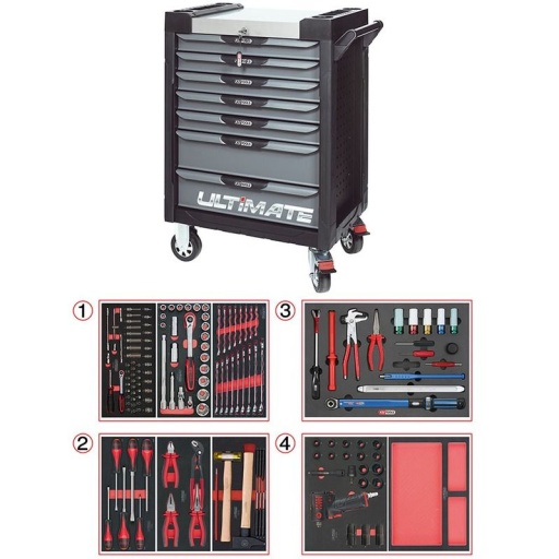 Servante Ultimate noir 7 tiroirs avec composition mécanique auto 238 outils 