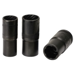 Douilles chocs longues  arrache écrous 1/2" 

- pour le démontage des vis et écrous abimés ou usés
- profil autobloquant en spirale 
- 17-19-21mm 
- 2 profils de spiral pour chaque douilles, permet d'arracher un plus large profil d'écrous, notament des écrous antivol de roue
- A utiliser avec une rallonge choc de 125mm
- Livré en coffret plastique