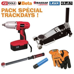 Millmatpro a étudié un pack outillage pour les passionés d'automobile qui passent leur week end a silloner les circuits organisant des trackday.
Nous vous avons sélectionné les meilleures marques d'outillage rapport qualité prix pour monter vos roues circuit en un rien de temps.
Composition du pack
- 1 cric aluminium ultre léger 1,25T Clas équipement 
 Semelle caoutchouc
Système antisurcharge
Protection mousse sur le manche
H. mini : 85mm
H. maxi : 375mm
Dimensions : 580x240x150mm
Poids : 11.5kg
- 1 clé choc sur batterie 24V 450Nm Drakkar équipement
Clé à choc sur batterie carrée 1/2 
Couple deserrage 450nm
2600 impacts/minute
Variateur
2000 tr/min
livrée en coffret avec 2 batteries (2ah) .et un chargeur rapide 1 heure 
Poids: 3.5kg
- 1 clé dynamo ks tools 516.6142 20-200Nm édition carbone
tolerence de déclenchement : ?3 % de la valeur reglee
précision garantie jusqu'a 5 000 déclenchements
pour le serrage contrôle à droite et à gauche
le changement de sens se fait par l'inversion du carré d'entrainement
double graduation en nm et lbf ft pour un réglage precis
vernier pour un ajustement en finesse et précision
fenetre de lecture avec fonction loupe
cliquet robuste 48 dents
numéro de série individuel
livrees avec un certificat de calibrage selon norme din en iso 6789 : 2003
longueur 500mm
- 1 Douille 19mm extra longue 130mm Laser tools
Système de protection pour les jantes
Grande longueur qui perment un grand dégagement pour serrer avec la clé dynamométrique
- 1 paire de gant Beta tools