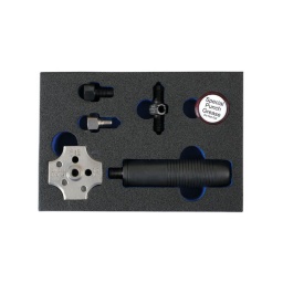 Coffret pour collet de frein 4.75mm ou sae
applications
configuration initiale pour collet sae

composition du kit
poincon convexe din de 3/16de pouce et 4.75 mm poincon à double extremite. pour sae à double collet (concave)
graisse pour poincons
bouchon de conduite
corps principal a matrices de collets sae et din coulees
poignee