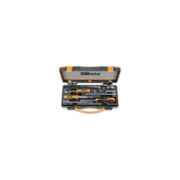 Coffret douille 1/4 beta 
composition: 
1 cliquet 1/4 (48dts)
13 douilles 6 pans
4 accessoires
douilles: 4-4.5-5-5.5-6-7-8-9
10-11-12-13-14mm rallonges: 50-150 mm 1 cardan
1 tournevis 1/4 + 1 tête orientable
1 augmentateur 1/4 3/8
- qualité premium beta depuis 1939