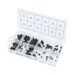 Assortiment de vis sans tête
composition :
15 x 3x5 mm 15 x 4x5 mm 10 x 5x6 mm 20 x 6x6 mm 10 x 6x10 mm 20 x 8x10 mm 10 x 8x12 mm 10 x 10x10 mm 10 x 10x12 mm 15 x 6x6 mm 
15 x 8x10 mm 
10 x 10x10 mm 