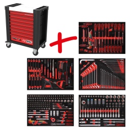 Composition pour servante d&rsquo;atelier Performanceplus P10 avec 299&nbsp;outils pour 5&nbsp;tiroirs