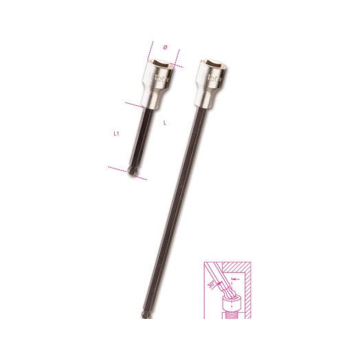 Douille tournevis 6pans mâle tête sphérique longue 5mm beta
