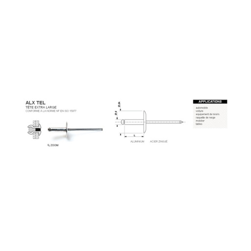 Rivet aveugle alx tel tête extra large 4.8 x 30mm 
