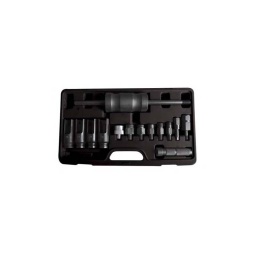 Coffret masse à inertie+adaptateurs extraction injecteurs 14pcs
permet un retrait rapide et sans effort des injecteurs bloques dans la culasse.

composition :
- masse à inertie 3.9kg
- guide masse l.510mm - poignée l.110mm - cardan pour un meilleur acces aux zones restreintes
- adaptateur m14x1.5 delphi
- adaptateur m17x1 bosch
- adaptateur m20x1 denso
- adaptateur m25x1 siemens
- adaptateur m27x1 siemens
- adaptateur femelle m27x1 bosch
- douille hexagonale 10mm entraînement 19mm (démontage électrodes)
- 4 douilles hexagonales fendues 25-27-29-30mm l.100mm  entraînement 1/2"