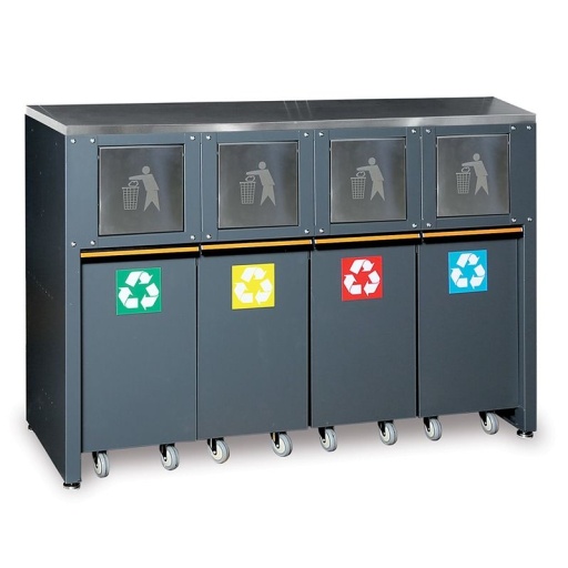 Meuble d'atelier recyclage 4 compartiement plateau inox C45PRO RD/X