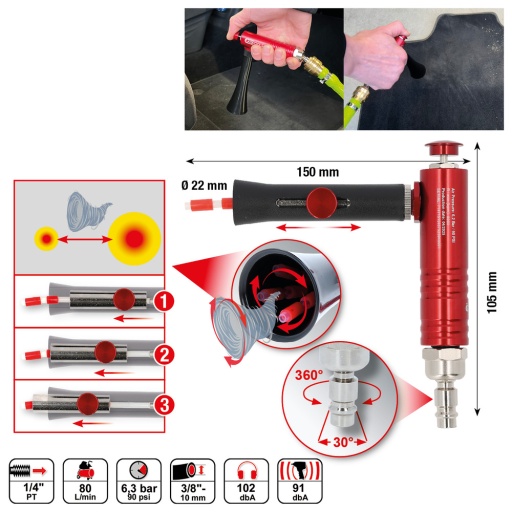 Pistolet de soufflage d&rsquo;air comprim&eacute; avec buse r&eacute;glable