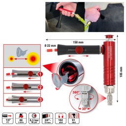 La buse r&eacute;glable permet un nettoyage pr&eacute;cis
Pour le nettoyage professionnel des tissus, garnitures, canaux d'a&eacute;ration, tapis...
Fonctionnement pneumatique avec une utilisation simple
Technologie de nettoyage unique &agrave; rotation cyclonique
Gain de temps gr&acirc;ce au tourbillon g&eacute;n&eacute;r&eacute;
Pour nettoyer toutes sortes de surfaces s&egrave;ches ou humides
Adapt&eacute; pour les endroits difficiles d'acc&egrave;s comme les coutures ou entre les si&egrave;ges
Raccord pneumatique coud&eacute; &agrave; 30&deg; et pivotant &agrave; 360&deg;

