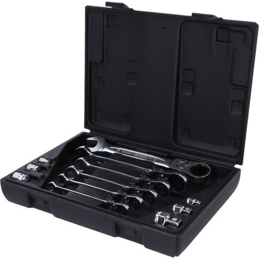 Jeu de clés mixtes à cliquet à tête inclinable à verrouillage GEARplus 12 pcs avec adaptateurs