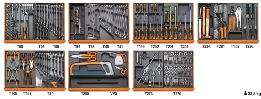 Composition de 232 outils Beta tools pour la maintenance industrielle en plateaux thermoformés rigides en ABS