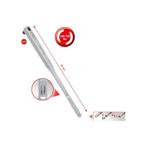 Clé dynamométrique ALUTORQUEprecision 3/4'' 140-760 Nm serrage à droite carré simple