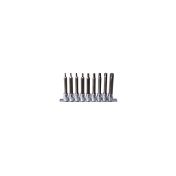 Rail de 9 douilles tournevis torx 3/8
- embouts acier s2
- douille chrome vanadium
- t20-25-27-30-40-45-50-55-60
