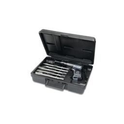 Coffret marteau pneumatique avec 5 burins et accessoires
• Pour couper la tôle, les boulons et les corps, enlever les scories de soudage, les rivets, le plâtre et les carreaux
• Assortiment dans une mallette à outils ABS pratique, comprenant:
1 marteau à air article 1940
1 burin plat article 1940SN
1 burin de démolition article 1940ST
1 burin à pointe ronde 1940SD
1 burin biseauté article 1940SPS
1 ciseau à tôle 1940SDT
1 élément de ressort anti-retour 1940MT
1 support à baïonnette pour burins hexagonaux
Coups par minute	​3.500
Emmenchement	​ 11 mm
dimension du piston	​19 mm
longueur de course du piston	​67 mm
Entrée d'air	​1/4" GAS
Pression de travail	​6.2 bar
Taille du tuyau interne (Ø)	​8 mm
Consommation moyenne d'air	​240 l/min
3.3 kg