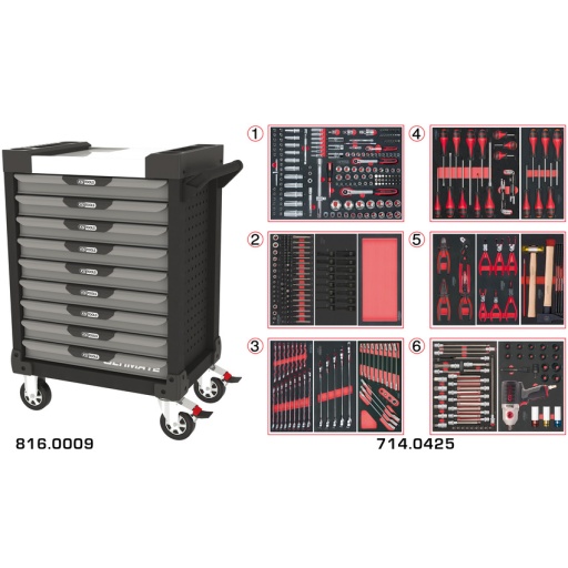 Servante ULTIMATE grise et noire 9 tiroirs équipée de 429 outils