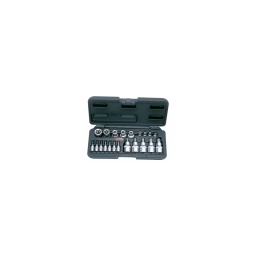 Coffret de douilles torx mâle et femelle

- carré 1/4-1/2

- composition :
4 douilles 1/4: e4-e5-e6-e8
7 douilles tournevis 1/4: t8-10-15-20-25-27-30
5 douilles 1/2: e10-e12-e14-e18-e20
5 douilles tournevis 1/2: t40-45-50-55-60