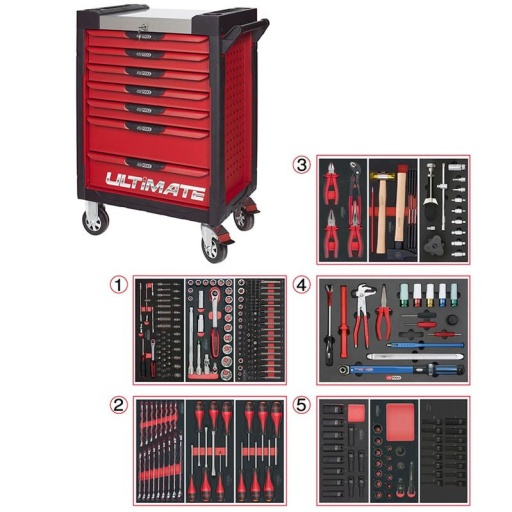 Servante Ultimate rouge 7 tiroirs avec composition 283 outils master méca auto