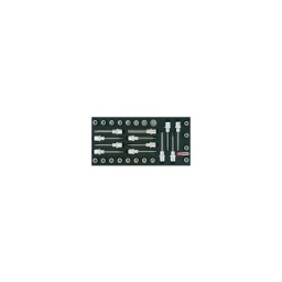 Module douilles tournevis 1/2"

- embout en acier s2
- module de rangement en mousse haute densite
- résistant aux hydrocarbure

- composition :
8 6 pans 55mm  5-6-7-8-10-12-14-17mm 4 6 pans 110mm  6-8-10-12mm 8 torx 55mm  t25-t27-t30-t40-t45-t50-t55-t60
4 torx 110mm  t30-t40-t50-t60
4 xzn 55mm  m5-m6-m8-m10
4 xzn 110mm  m6-m8-m10-m12