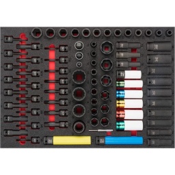 Module douilles choc, 81 pièces
- Douille choc 1/2 courte 10-11-12-13-14-15-16-17-18-19-21-22-24mm
- Douille choc longue 1/2 : 10-11-12-13-14-15-16-17-18-19-22-24mm
- Douille arrache : 10-11-12-13-14-15-16-17-19mm
- Douille jante alu : 15-17-19-21-22mm douille mercedes - extra longue 17-19mm
- Douille cardan 12 pans : 24-30-32-36mm
- Douille torx : T30-T40-T45-T50-T55-T60-T70-T80
- Douille XZN : M5-M6-M8-M10-M12-M14-M16-M18
- Douille allen H5-6-8-10-12-14-17-19
- Dimension 563x393mm