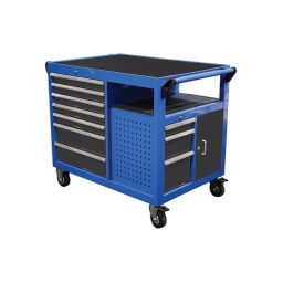 Servante à 10 tiroirs avec glissières à roulements à billes, capacité 40 kg, fonction de retour automatique, roues en caoutchouc thermoplastique (TPR), deux avec frein
Information complémentaire
Servante à 10 tiroirs avec 2 étagères réglables, porte en aluminium, panneau d'accrochage pour accessoires
Dimensions hors tout : 1 123 x 791 x 844 mm. Dimensions des tiroirs 5 : 568 x 398 x 75 mm, 2 : 568 x 398 x 154 mm, 1 : 283 x 398 x 75 mm, 1x 283 x 398 x 154 mm et 1 : 283 x 398 x 233 mm
Capacité des tiroirs 40 kg avec fonction de retour automatique et glissières à roulements à billes
Acier de 0,8 mm d'épaisseur avec tapis EVA sur le dessus, les côtés et dans les tiroirs
Roues en caoutchouc thermoplastique (TPR) avec 2 fixes et 2 pivotantes avec frein (5" x 2")