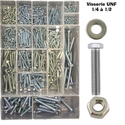 Module visserie US, norme UNF
Système de rangement pour tiroir. avec boite connectable
Organisez votre rangement de pièces. visserie. outillage dans des boites transparente clipsées à lors socle en polypropylène . résistant aux hidrocarbures
Les boites ont une hauteur étudiée pour finir au ras du tiroir. se qui lors de déplacement ne désorganisera pas vos rangements (petit calage à découper sous les plateaux si besoin d'ajuster)
- Plateau dimensions 390x272mm (hauteur entre 72 et 75mm selon découpe)
Composition : (diamètre x longueur - quantité)
Vis TH - UNF
1/4 x 1" - 25
1/4 x 2" - 25
5/16 x 3/4 - 25
5/16 x 1,1/2 - 25
5/16 x 3 - 25
3/8x1-1/2- 20
3/8x2- 20
7/16x1- 10
7/16-2- 10
1/2-2- 10
Rondelle
1/4"-50
5/16"-50
3/8"-50
7/16"-25
1/2"-25
Ecrous UNF
1/4"-50
5/16"-50
3/8"-50
7/16"-50
1/2"-50




