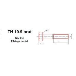 Vis tête héxagonale qualité 10.9 brut filetage partiel du diamètre 6 à 42mm
DIN931