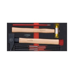 Module martellerie - module 1/3 - pour servantes et etablis - empreinte des outils découpee au laser - mousse imputrescible composition : burin 250mm chasse goupille 3-4-5-6-8-10mm marteau rivoir 600g maillet 340g