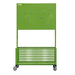 Chariot de rangement multifonctionnel
Un grand chariot &agrave; pi&egrave;ces combinant un panier en acier robuste et un panneau perfor&eacute; en acier central pour une stabilit&eacute; accrue. 
Convient aussi bien au rangement d'&eacute;quipements de s&eacute;curit&eacute; pour v&eacute;hicules &eacute;lectriques, d'outils divers ou de pi&egrave;ces automobiles.
Convient au stockage de pi&egrave;ces, d'outils ou d'&eacute;quipements.
Dimensions hors tout : 1200 x 590 x 2030 mm. Capacit&eacute; de charge maximale (SWL) : 60 kg (panier), 20 kg (panneau perfor&eacute;).
Dimensions du panier : 1200 x 590 x 480 mm. Dimensions du panneau perfor&eacute; : 1200 x 800 mm.
Comporte une base en acier massif avec un bac de fond en treillis d'acier et un panneau perfor&eacute; central en acier (panneau de suspension) avec 18 crochets.
&Eacute;quip&eacute; de 4 roulettes pivotantes robustes de 100 mm pour une maniabilit&eacute; ais&eacute;e (2 avec frein).