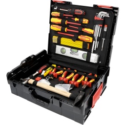 L-BOXX avec jeu d’outils électriques 1/4+ 1/2 128 pcs
Système FlankTraction
Finition satinée
Chrome Vanadium
Livré dans une L-BOXX 136 pratique
Dimensions extérieures : 442 x 357 x 151 mm
Dimensions intérieures : 378 x 311 x 99,5 mm
Boîtier ABS résistant aux chocs et aux coups
Forme ergonomique pour un travail confortable et sûr.
Robuste et résistant contre les projections d’eau pour une utilisation mobile
Poignées de transport pouvant supporter une charge maximale de 40 kg
Couvercle pouvant supporter une charge maximale de 100 kg
Des inserts sur mesure sécurisent l’outil et le protègent de manière fiable pendant le transport
Des languettes auto-agrippantes flexibles maintiennent l’outil en toute sécurité
Accès rapide grâce à une organisation structurée : tout est immédiatement à portée de main
Poignée de transport intégrée confortable pour une manipulation facile
Empilable et entièrement compatible avec toutes les tailles et variantes de L-Boxx (par ex. Bosch ou aménagements de véhicules Sortimo)
Des fermetures latérales à clic brevetées permettent une fixation simple et sûre, même directement dans le véhicule
Combinable de manière flexible : idéal pour les ateliers, les interventions extérieures et les véhicules de service
Rangement clair des outils, des accessoires et des petites pièces : chaque chose est à sa place
Plus d’efficacité au quotidien grâce à un rangement structuré et un empilage modulaire
Transport sûr sans risque de glissement : protection contre les chocs même en cas d’utilisation mobile
Composition :
117.0502 1 x Tournevis bi-matière isolé 1000V FENTE 2,5 x 80 mm
117.0508 1 x Tournevis bi-matière isolé 1000V Fente 4 x 105 mm
117.0512 1 x Tournevis bi-matière isolé 1000V Fente 5,5 x 105 mm
117.0514 1 x Tournevis Fente ERGOTORQUE VDE, 6,5mm
117.0524 1 x Tournevis bi-matière isolé 1000V PH 1 x 105 mm
117.0526 1 x Tournevis PH ERGOTORQUE VDE, PH2
117.1111 1 x VDE Pinces universelles, 170mm
117.1114 1 x ERGOTORQUE VDE wire stripper, 160mm
117.1117 1 x Pince à bec demi-rond droit isolée à poignée bi-composant, L.165 mm
117.1119 1 x ERGOTORQUE VDE diagonal side cutter, 160mm
118.0075 1 x Universal shear, serrated, 145mm
142.1330 1 x Marteau rivoir manche Hickory, 300 g
151.3220 1 x Ball ended hexagon key wrench set,extra long,9 pcs
156.0511 1 x Pointerolles de maçon, octogonale, 250mm
156.0587 1 x Burins plats, ovals, 250x25mm
159.1198 1 x ERGOTORQUEplus 1/4" bit screwdriver 205mm
204.5430 1 x Niveau rectangulaire en aluminium avec fiole de déclivité, L.300 mm
300.0060 1 x Wooden folding rule, yellow, 2m
300.0070 3 x Carpenters pencil, red, HB
300.0114 1 x Mètre à ruban avec blocage noir-rouge, 5 mx19mm
517.0608 1 x Clé mixte coudée, 8mm
517.0610 1 x Clé mixte coudée, 10mm
517.0611 1 x Clé mixte coudée, 11mm
517.0612 1 x Clé mixte coudée, 12mm
517.0613 1 x Clé mixte coudée, 13mm
517.0614 1 x Clé mixte coudée, 14mm
517.0615 1 x Clé mixte coudée, 15mm
517.0617 1 x Clé mixte coudée, 17mm
517.0619 1 x Clé mixte coudée, 19mm
517.0622 1 x Clé mixte coudée, 22mm
577.0250 1 x Clés à molette, 28mm
907.2130 1 x Small hand saw frame, 150mm
907.2135 1 x Universal snap off blade knife 18 mm
907.2184 1 x Cable knife, Ø 8-28mm
907.2262 1 x Couteaux de peintre EDELSTAHL, 38mm, manche en bois
911.1202 1 x Rallonge 1/2'', 125mm
911.1250 1 x 1/2" Universal joint
911.1423 1 x Rallonge 1/4'', 6 pans, 50mm
911.1424 1 x Rallonge 1/4'', 6 pans, 100mm
911.1425 1 x Sliding T-bar, 1/4", 110mm
911.1450 1 x 1/4" Universal joint
911.2060 1 x 1/4" CLASSIC Bit set, 32 pcs
911.2188 1 x Insulated voltage tester 150 - 250 V, 145mm
912.1290 1 x Cliquet réversible 1/2'', 72 dents
912.1490 1 x Cliquet réversible 1/4'' , 72 dents
917.1210 1 x Douille 1/2'' 6 pans, 10mm
917.1211 1 x Douille 1/2'' 6 pans, 11mm
917.1212 1 x Douille 1/2'' 6 pans, 12mm
917.1213 1 x Douille 1/2'' 6 pans, 13mm
917.1214 1 x Douille 1/2'' 6 pans, 14mm
917.1215 1 x Douille 1/2'' 6 pans, 15mm
917.1216 1 x Douille 1/2'' 6 pans, 16mm
917.1217 1 x Douille 1/2'' 6 pans, 17mm
917.1218 1 x Douille 1/2'' 6 pans, 18mm
917.1219 1 x Douille 1/2'' 6 pans, 19mm
917.1221 1 x Douille 1/2'' 6 pans, 21mm
917.1222 1 x Douille 1/2'' 6 pans, 22mm
917.1404 1 x Douille 1/4'' 6 pans, 4mm
917.14045 1 x Douille 1/4'' 6 pans, 4,5mm
917.1405 1 x Douille 1/4'' 6 pans, 5mm
917.14055 1 x Douille 1/4'' 6 pans, 5,5mm
917.1406 1 x Douille 1/4'' 6 pans, 6mm
917.1407 1 x Douille 1/4'' 6 pans, 7mm
917.1408 1 x Douille 1/4'' 6 pans, 8mm
917.1409 1 x Douille 1/4'' 6 pans, 9mm
917.1410 1 x Douille 1/4'' 6 pans, 10mm
917.1411 1 x Douille 1/4'' 6 pans, 11mm
917.1412 1 x Douille 1/4'' 6 pans, 12mm
917.1413 1 x Douille 1/4'' 6 pans, 13mm
970.0580 1 x Sachet de colliers nylon transparents 100 x 2,5 mm