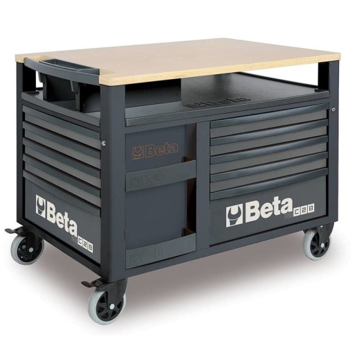 Etabli mobile SuperTank avec plan de travail en bois et 10 tiroirs anthracite