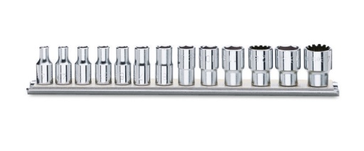 Jeu de douilles multidents, carré femelle 1/4", chromées
