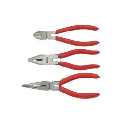 Jeu de 3 pinces
Taillant long
Adaptée pour différentes tailles de fil
Taillants durcis par induction
Poignée isolée
Chromée mat
En acier traité