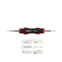 Extracteur universel de cosses pour connecteurs plats et faston
- pour fabricant amm tyco jpt. amm tyco jt. amm tyco spt. amm tyco st
- pour largeur de connecteur 2.8 mm  4.8 mm  5.8 mm et 6.3mm - extraction suivant les principes 2+5
- pointe en acier