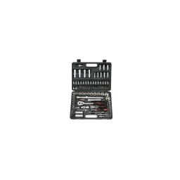 Coffret 94 pièces douilles f6 1/4+1/2

- chrome vanadium mat
- embouts en acier s2 haute résistance
- douilles f6 spéciales écrous endomages
- cliquet equipe du système d'ejection de douille
- poignée bicomposant ergonomique


composition 1/4:
- 13 douilles courtes f6 4 a 14mm - 8 douilles longues 6 a 13mm - 1 cliquet 1/4 45 dents système push
- 1 cardan 1/4
- 2 rallonges 50mm et 100mm - 1 rallonge flexible 150mm - 1 poignée coulissante 115mm - 1 tournevis carré 1/4
17 douilles embouts de vissages: 
- 4 embouts 6 pans 3 a 6
- 3 embouts plats 4-5.5-7mm - 4 embouts cruciformes pz1-pz2-ph1-ph2
- 6 embouts torx t8-t10-t15-t20-t25-t27-t30


composition 1/2:
- 1 cliquet 1/2 45 dents système push
- 1 cardan 1/2
- 1 rallonge 125mm - 1 poignée coulissante 250mm avec douille augmentateur 3/8 1/2
- 18 douilles courtes f6 10 a 32mm - 4 douilles longues 14-19mm - 2 douilles à bougies 16-21mm - 15 embouts de vissages 5/16": 
- 4 embouts 6 pans 7 a 14
- 3 embouts plats 8-10-12mm - 4 embouts cruciformes pz3-pz4-ph3-ph4
- 4 embouts torx t40-t45-t55-t60
- 1 douille porte embout 1/2 5/16"