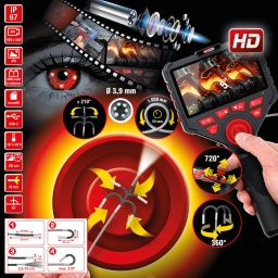 Joystick &agrave;&nbsp;720&deg; (sonde &agrave; 4&nbsp;directions)
Cam&eacute;ra HD 3,9&nbsp;mm - positionnement libre
Joystick pour contr&ocirc;ler la sonde de la cam&eacute;ra
6 mini-LEDS et variateur de lumi&egrave;re
Syst&egrave;me transportable et autonome
Maniement optimum d&ucirc; &agrave; la possibilit&eacute; de travailler avec le bloc d&rsquo;alimentation autonome
Sondes insensibles &agrave; la courbure, car sans fibre optique
Temp&eacute;rature de fonctionnement de -10? &agrave; +70?
Grand angle de vision gr&acirc;ce &agrave; la cam&eacute;ra sp&eacute;ciale situ&eacute;e dans la t&ecirc;te de sonde
Tr&egrave;s bonne qualit&eacute; d'image et de vid&eacute;o
Possibilit&eacute; d'enregistrement sous format JPEG
Enregistrements vid&eacute;o au format AVI
Utilisable dans de nombreux cas
Avec batterie int&eacute;gr&eacute;e, t&eacute;moin de charge et lumi&egrave;re
Autonomie d'environ 150 minutes
Le chargement de l&rsquo;appareil s&rsquo;effectue par USB-C
Carte m&eacute;moire 32&nbsp;Go incluse
Livr&eacute; dans un sac de transport
