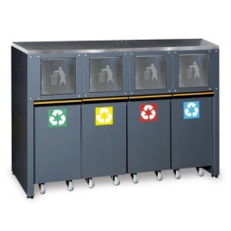 Module fixe pour le tri sélectif des déchets pour combinaison d'ameublement d'atelier C45PRO 2.0
Créez votre propre station de recyclage dans l'atelier !
Ce module est la solution idéale pour le tri sélectif des déchets (verre, papier, plastiques...)

- Plan de travail en MDF revêtu d'acier inoxydable (1360x615 mm)
- Structure robuste métallique composée de 4 collecteurs à porte basculante permettant le tri des déchets
- Chaque collecteur est équipé :
d'un bac en plastique amovible d'une capacité de 25 litres.
de 4 roues pivotantes Ø 60 mm
- Livré avec 4 autocollants "recyclage" de couleurs permettant le repérage des collecteurs
- Avec pieds réglables en hauteur