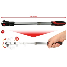 Selon DIN 3122 / ISO 3315
Cliquet r&eacute;versible 72 dents
T&ecirc;te inclinable &agrave; 180&deg;
R&eacute;glage sur 7 positions
Poign&eacute;e bi-mati&egrave;re
Chrome Vanadium
